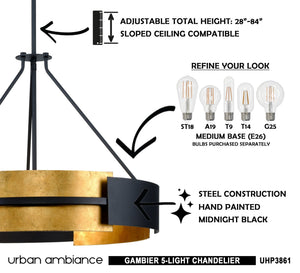 A unique and luxurious image of the UHP3861 Contemporary Chandelier 20''H x 26''W, featuring a Midnight Black Finish from the Gambier Collection by Urban Ambiance