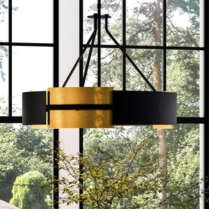 A beautiful and unique lighting fixture: An UHP3861 Contemporary Chandelier 20''H x 26''W, Midnight Black Finish, Gambier Collection by Urban Ambiance in front of a