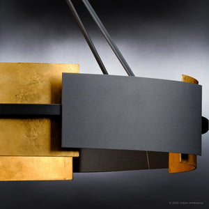 A gorgeous and unique Urban Ambiance UHP3861 Contemporary Chandelier with a Midnight Black Finish, part of the luxurious Gambier Collection, hanging on a black background.