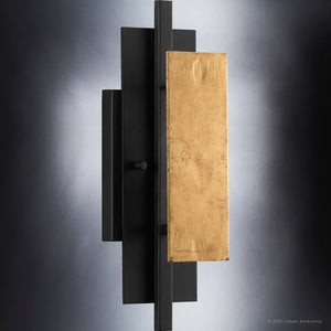 A beautiful lighting fixture, the Urban Ambiance UHP3863 Contemporary Wall Sconce features a Midnight Black Finish and a gold plate on it.