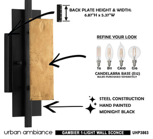 Gorgeous lighting fixture - UHP3863 Contemporary Wall Sconce 15.125''H x 5.375''W, Midnight Black Finish, Gambier Collection - wall sconces