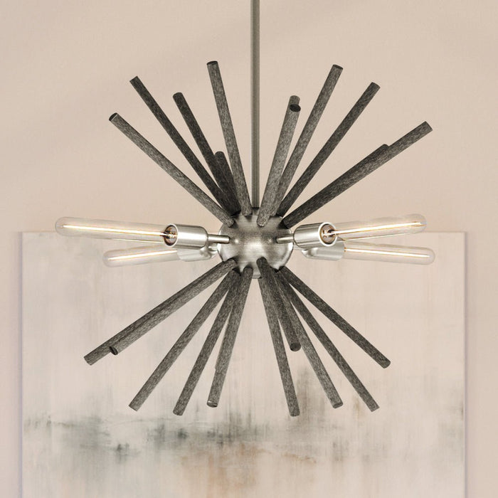 UHP3880 Mid-Century Modern Chandelier 23.875''H x 27.625''W, Brushed Nickel Finish, Lismore Collection