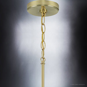 A gorgeous lighting fixture, the UHP3881 Mid-Century Modern Chandelier 23.875''H x 27.625''W, Satin Gold Finish from the L