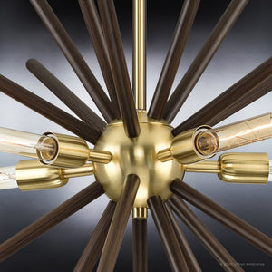 A unique lighting fixture: An UHP3881 Mid-Century Modern Chandelier 23.875''H x 27.625''W, Satin Gold Finish, Lismore Collection
