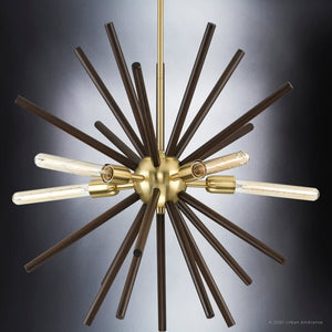 A gorgeous Urban Ambiance UHP3881 Mid-Century Modern Chandelier 23.875''H x 27.625''W, Satin Gold Finish, Lismore