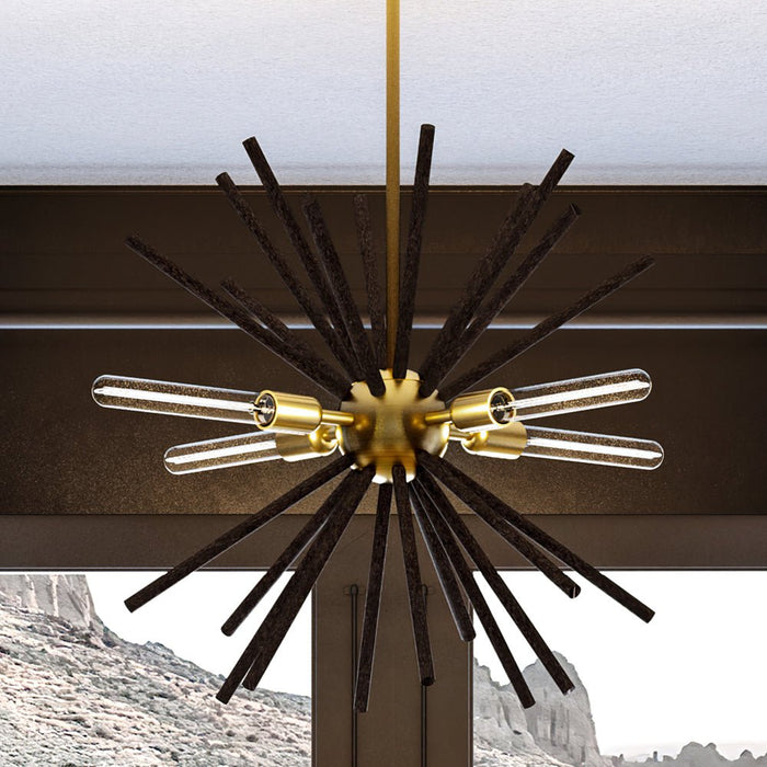 UHP3881 Mid-Century Modern Chandelier 23.875''H x 27.625''W, Satin Gold Finish, Lismore Collection