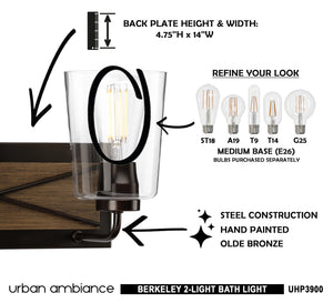 The instructions for installing the beautiful UHP3900 Farmhouse Bath Light 8.25''H x 14.75''W, Olde Bronze Finish, Berkeley Collection from Urban Ambiance in