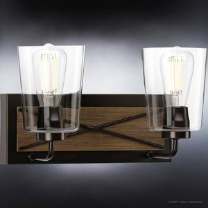 An Urban Ambiance luxury bathroom lighting fixture with two unique glass shades.