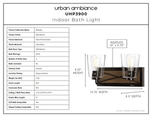 An image of the unique UHP3900 Farmhouse Bath Light 8.25''H x 14.75''W, Olde Bronze Finish, Berkeley Collection by Urban Ambiance