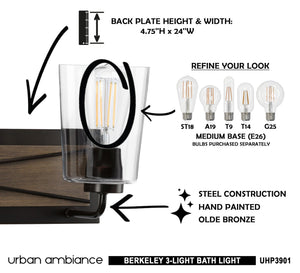 Urban Ambiance UHP3901 Farmhouse Bath Light 8.25''H x 24.75''W, Olde Bronze Finish, Berkeley Collection - Urban Ambiance UHP