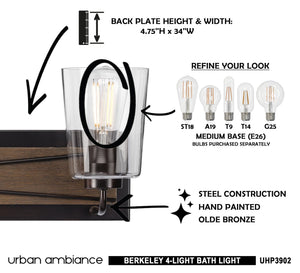 Urban Ambiance UHP3902 Farmhouse Bath Light - a beautiful and unique lighting fixture from the Berkeley Collection, featuring an Olde Bronze Finish.