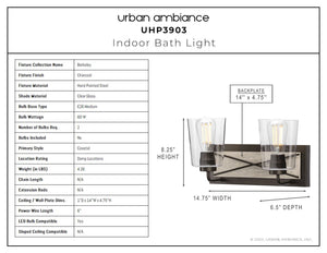 A beautiful image of an Urban Ambiance UHP3903 Farmhouse Bath Light 8.25''H x 14.75''W, Charcoal Finish, Berkeley Collection with a number of