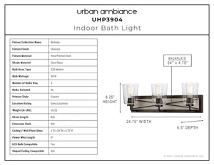 An Urban Ambiance Farmhouse Lighting Fixture, Charcoal Finish, Berkeley Collection with a number of different sizes.