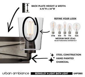Urban Ambiance UHP3905 Farmhouse Bath Light 8.25''H x 34.75''W, Charcoal Finish, Berkeley Collection: Gorgeous lighting fixture.