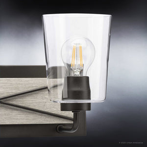 A unique Urban Ambiance UHP3905 Farmhouse Bath Light 8.25''H x 34.75''W with a glass bulb, featuring a charcoal finish from the Berkeley Collection.