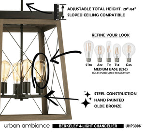 Urban Ambiance UHP3906 Industrial Chandelier - a gorgeous and unique addition to any space, with Olde Bronze Finish from the Berkeley Collection.