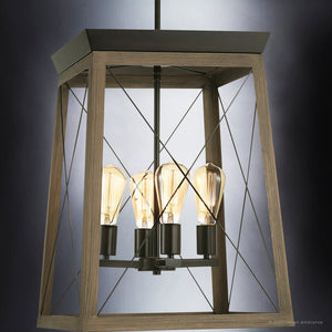 A unique Urban Ambiance UHP3906 Industrial Chandelier 20.125''H x 15.5''W, Olde Bronze Finish, Berkeley Collection with four bulbs in it