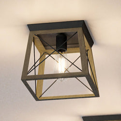 A unique and beautiful Urban Ambiance UHP3908 Industrial Ceiling Light with a wooden frame and a light bulb.