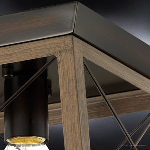 An Urban Ambiance UHP3908 Industrial Ceiling Light 7.625''H x 9.5''W, Olde Bronze Finish, Berkeley Collection light fixture with a beautiful wooden frame and