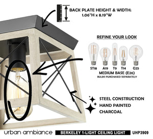 The instructions for installing the gorgeous UHP3909 Industrial Ceiling Light 7.625''H x 9.5''W, Charcoal Finish, Berkeley Collection by Urban Ambiance.