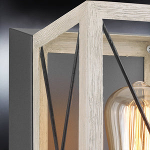 A gorgeous UHP3911 Industrial Wall Sconce 12''H x 6.875''W, Charcoal Finish, Berkeley Collection by Urban Ambiance with a wooden frame and