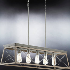 An UHP3913 Industrial Chandelier, with Galvanized Steel Finish, Berkeley Collection by Urban Ambiance featuring four luxury lights.