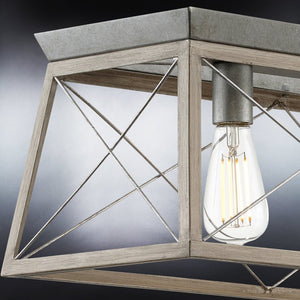 An Urban Ambiance Industrial Chandelier 9''H x 38''W, Galvanized Steel Finish, Berkeley Collection with a metal frame and a light bulb, creating a beautiful lighting fixture.