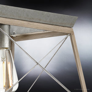 An Urban Ambiance UHP3913 Luxury Industrial Chandelier 9''H x 38''W, Galvanized Steel Finish, Berkeley Collection with a metal frame and a light bulb.