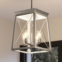 An Urban Ambiance UHP3914 Industrial Chandelier, a beautiful and luxurious lamp, hanging over a window in a room.