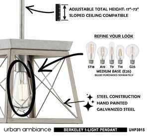 Urban Ambiance UHP3915 Industrial Pendant 9''H x 10''W, Galvanized Steel Finish, Berkeley Collection - beautiful lighting fixture