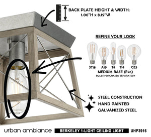 The beautiful instructions for installing the UHP3916 Industrial Ceiling Light 7.625''H x 9.5''W, Galvanized Steel Finish from the Berkeley Collection by Urban Amb