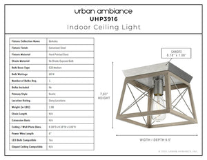 An image of a beautiful Urban Ambiance UHP3916 Industrial Ceiling Light 7.625''H x 9.5''W, Galvanized Steel Finish, Berkeley Collection lighting fixture.