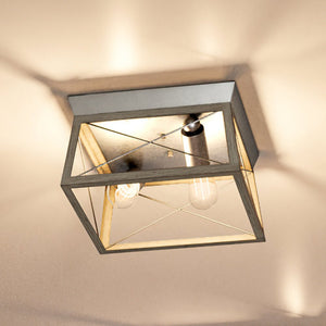 A luxurious UHP3917 Industrial Ceiling Light with a unique square frame and two lights.