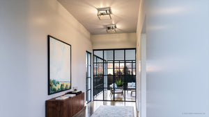 A luxury hallway in a modern home with a unique UHP3917 Industrial Ceiling Light 6''H x 12''W, Galvanized Steel Finish from the Berkeley Collection by Urban Amb