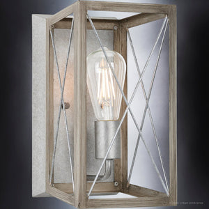 An UHP3918 Industrial Wall Sconce 12''H x 6.875''W, Galvanized Steel Finish, Berkeley Collection by Urban Ambiance with a metal frame and a glass