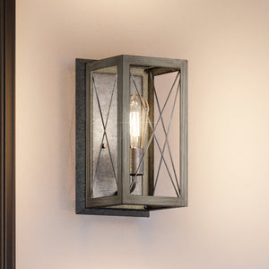 A unique and beautiful Urban Ambiance UHP3918 Industrial Wall Sconce 12''H x 6.875''W, Galvanized Steel Finish outdoor wall light with a metal frame from