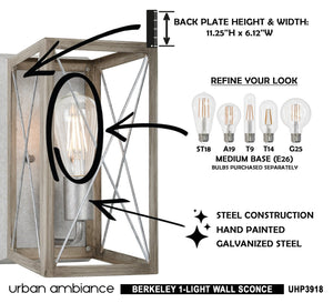 Beautiful Urban Ambiance UHP3918 Industrial Wall Sconce, Galvanized Steel Finish
