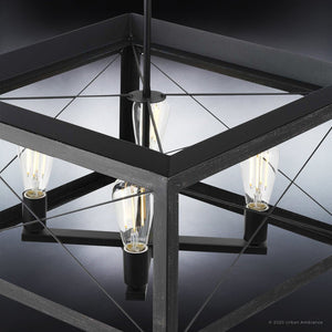 An UHP3919 Industrial Chandelier 12''H x 20''W, Midnight Black Finish, Berkeley Collection by Urban Ambiance with three bulbs in it is a luxury lighting fixture.