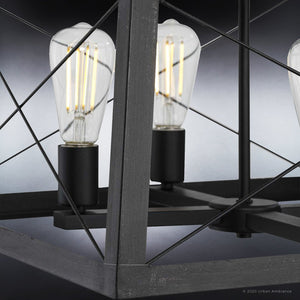 A beautiful UHP3919 Industrial Chandelier 12''H x 20''W, Midnight Black Finish, Berkeley Collection by Urban Ambiance with three bulbs in it.