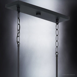 An UHP3920 Industrial Chandelier 9''H x 38''W, Midnight Black Finish from the Berkeley Collection by Urban Ambiance, a gorgeous lighting fixture with a chain hanging from it