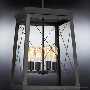 An Urban Ambiance UHP3921 Industrial Chandelier 21''H x 15.5''W, Midnight Black Finish, Berkeley Collection with three bulbs showcasing a unique design.