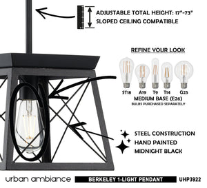 Urban Ambiance UHP3922 Industrial Pendant 9''H x 10''W, Midnight Black Finish, Berkeley Collection is a gorgeous lighting fixture.