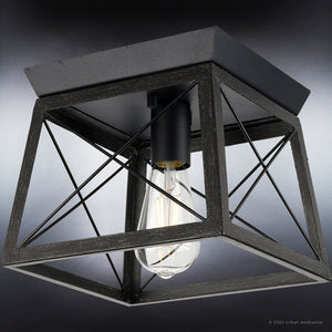A beautiful Urban Ambiance UHP3923 Industrial Ceiling Light 7.625''H x 9.5''W, Midnight Black Finish, Berkeley Collection luxury light fixture with a black