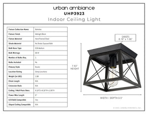 An image of the unique UHP3923 Industrial Ceiling Light 7.625''H x 9.5''W, Midnight Black Finish, Berkeley Collection by Urban Ambiance.