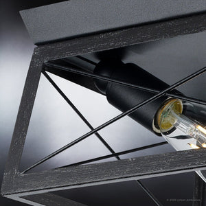 A unique and beautiful UHP3924 Industrial Ceiling Light 6''H x 12''W, Midnight Black Finish, Berkeley Collection by Urban Ambiance with a black frame and a light