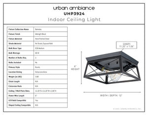 A diagram showing the dimensions of a beautiful Urban Ambiance UHP3924 Industrial Ceiling Light.