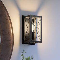 A gorgeous UHP3925 Industrial Wall Sconce with a mirror on it, Midnight Black Finish, Berkeley Collection.