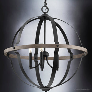An Urban Ambiance UHP3930 Farmhouse Chandelier 26.875''H x 25.5''W, featuring a Midnight Black Finish, from the Maryborough Collection with three beautiful