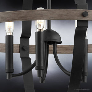 A gorgeous UHP3930 Farmhouse Chandelier 26.875''H x 25.5''W lighting fixture in Midnight Black Finish from the Maryborough Collection by Urban Ambiance, featuring