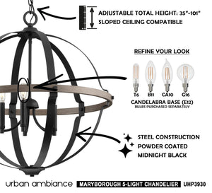 A beautiful lamp from Urban Ambiance, the UHP3930 Farmhouse Chandelier, with a midnight black finish and instructions on how to use it.